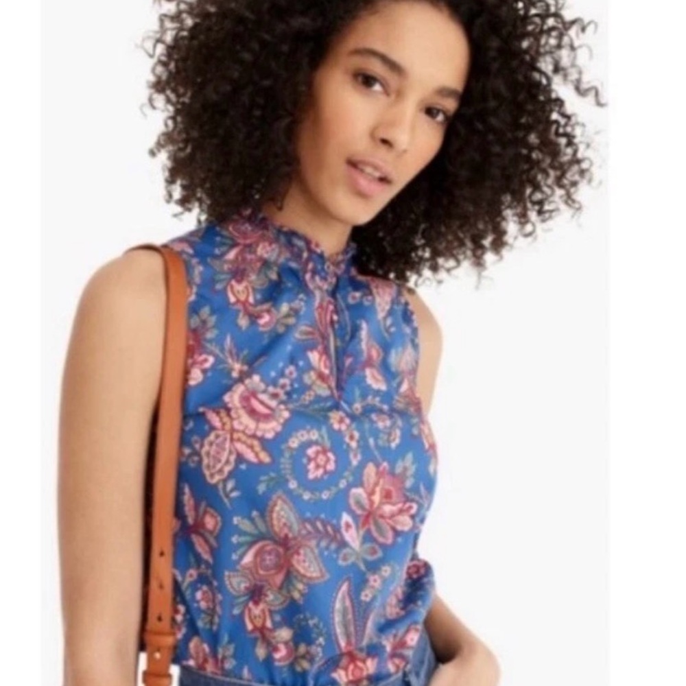 J. Crew Liberty of London Floral Belle Ruffle Neck blouse in Belle Blue